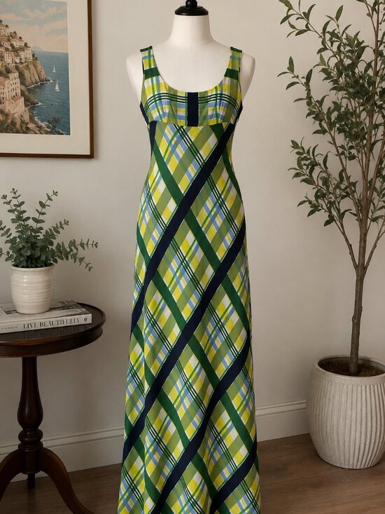 BCBGMaxAzria Dresses & Skirts - Vintage Y2K BCBG Max Azria Plaid Maxi Dress Womens 4 Bias Cut Lined Chiffon